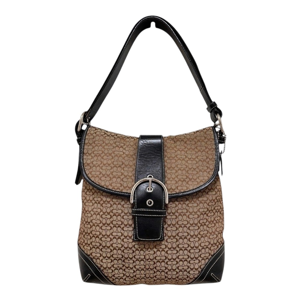 Vintage Coach Soho Signature Flap Medium Shoulder Hobo Bag Brown Jacquard 6377